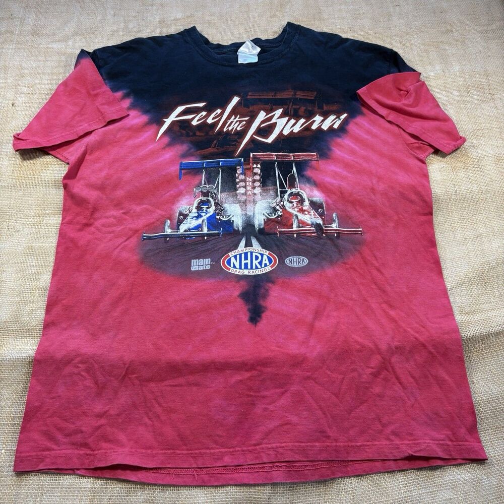 Vintage NHRA Drag Racing "Feel The Burn" Dragster Tie Dye T-Shirt Size Large